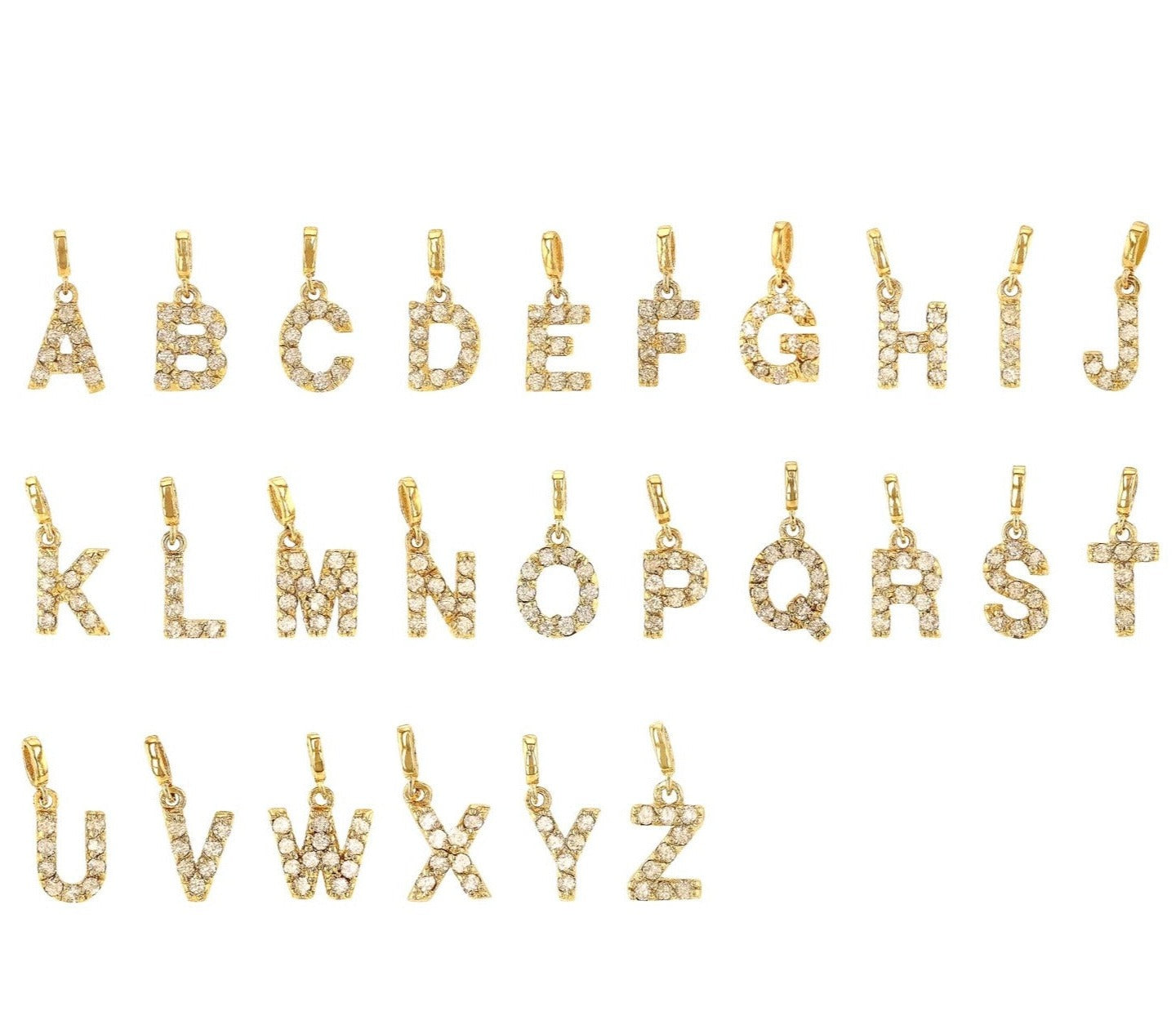 Gold Letter Charms Round Rhinestone Letter Charms Necklaces 